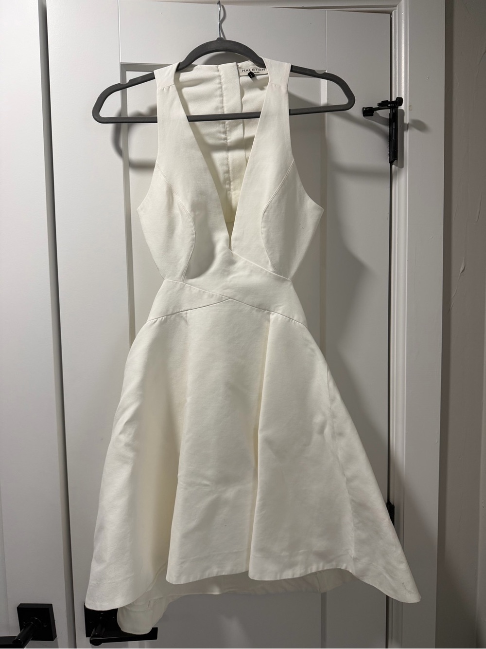 Halston Heritage Ivory Deep V Fit-and-Flare Dress
